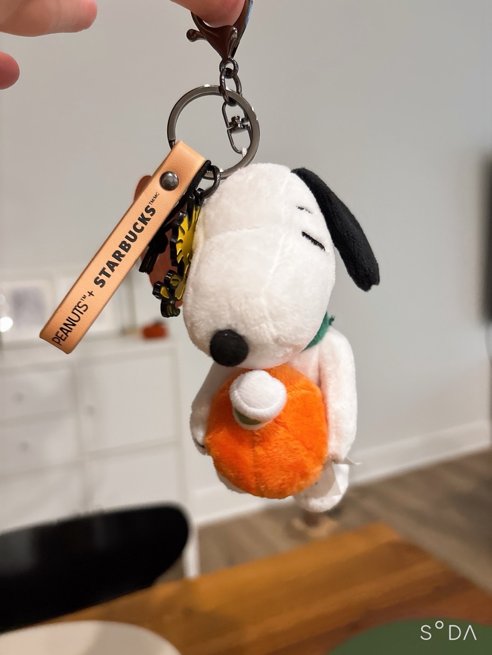 Peanuts Snoopy Plush Keychain with Orange Pumpkin & Green Scarf - Picture 2 of 3